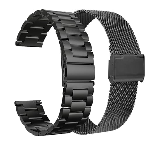 Valkit 2 Packs for Galaxy Watch 7 6 5 4 FE Band Pro Classic 43/47/45/40/44/42/46mm No Gap Elegant Casual Solid Stainless Steel Metal Wristbands Women Men for Samsung Galaxy Watch Active 2(Black+Black)