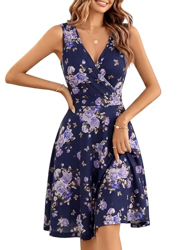 Image of GUBERRY Womens Wrap V Neck Sleeveless Sundress Summer Flare Tank Dress with Pockets