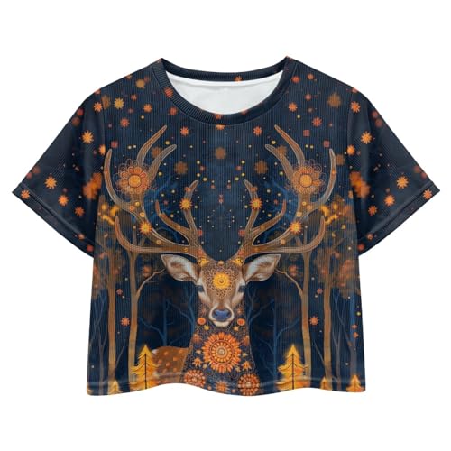 Image of Girls Crop Tops Cute Short Sleeve Shirts Fashion Tees for Kids Casual Crewneck Blouses Size 8-16 Years