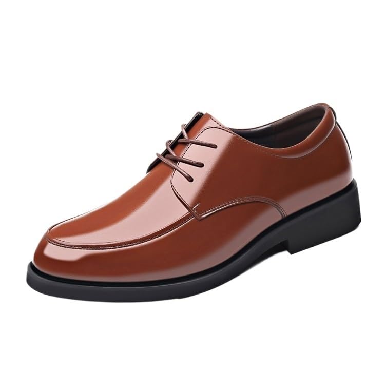 Dress Oxford Shoes for Men Lace Up Round Toe Vegan Leather Apron Toe Derby Shoes Anti-Slip Slip Resistant Rubber Sole Block Heel Prom(Brown,9)