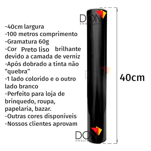 Papel De Presente Bobina Couche 40cmx100m (PRETO)