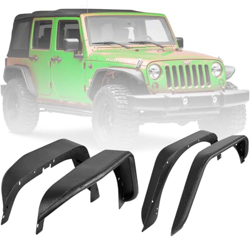 SUPERDRIVE Front & Rear Fender Flares Mud Guards for 2007-2018 Jeep Wrangler 【JK&JKU】 2/4 Door, 4 PCS Heavy Duty Solid Steel Textured Black (Tubular)