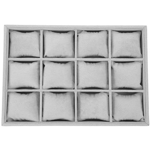 Toyvian Vassoio Porta Orologi 12 Scomparti in Velluto Grigio Ghiaccio Organizzatore da Cassetto per Bracciali e Gioielli 355X245X5Cm per Scrivania