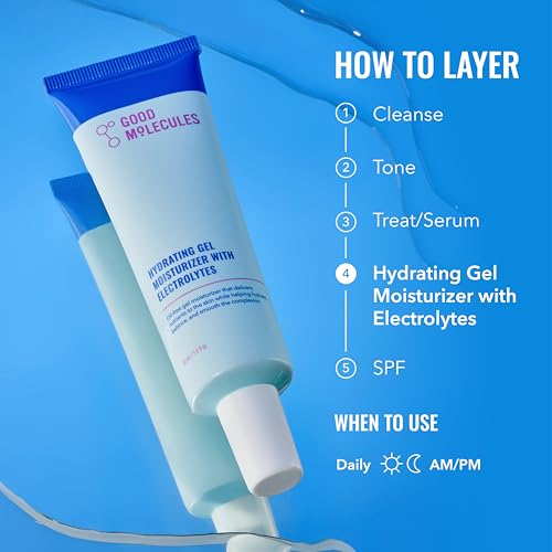 Good Molecules Hydrating Gel Moisturizer – Lightweight Water-Based Gel, Fast-Absorbing Oil-Free Moisturizer for Oily & Combination Skin with Hydrating Electrolytes, Fragrance-Free Face Care 50ml