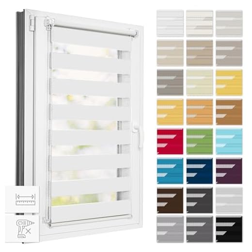 Estika Doppelrollo Klemmfix ohne Bohren, Breite alle 1 cm - 35 cm x 150 cm - Weiß - Tag und Nacht Duo Rollo, Rollos für Fenster ohne Bohren, Fenster Sichtschutz