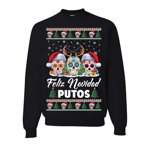 wild custom apparel Feliz Navidad Putos Multicolor Ugly Funny Christmas Sweater Crewneck Sweatshirt