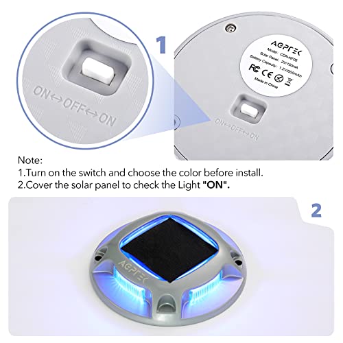 Agptek Solar Driveway Lights Solar Deck Lights 16 Pack, 2 Color Modes Dock Lights Marine Outdoor Waterproof Led Solar Driveway Marker Lights For Sidewalk, Pathway, Yard, Step (Blue Light/Cool White) #TOP6