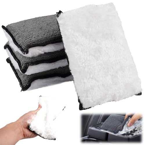 4 Pièces Éponge de Nettoyage Intérieur Voiture 15 X 10 X 2,5 cm Tampons de Nettoyage en Microfibre, Nettoyage Voiture Interieur pour du Plastique, du Cuir, des Tissus D'ameublement et De L'habitacle