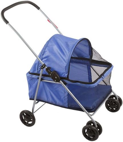 Large Blue Basket-Style Folding Pet Carrier Stroller