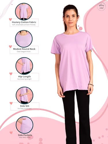 Image of 9shines Label Cotton Plus Size Long T-Shirt Tunic | Hip Covering Regular Top Nightwear| Sleepshirt Lounge wear for Women with Pocket (M-7XL)
