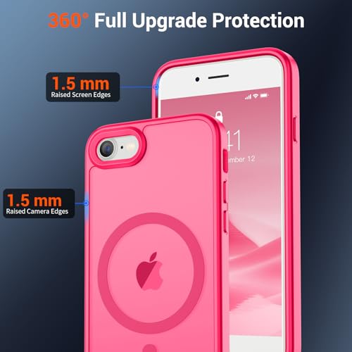 Image of SUPFINE Magnetic for iPhone SE Case 2022 (3rd) /2020 (2nd), iPhone 8 Case (Compatible with MagSafe) (Military Grade Drop Protection) Translucent Matte Phone Case, Hot Pink