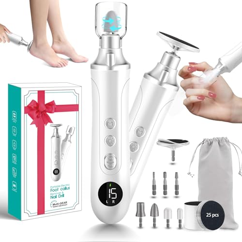 Electric Foot Callus Remover for Feet,15 Speed Adjustable Pedicure Tools for Feet with LED Display, 2 in 1 Nail Drill Foot File, Rechargeable Electric Foot Scrubber for Dead Skin and Thick Toenail