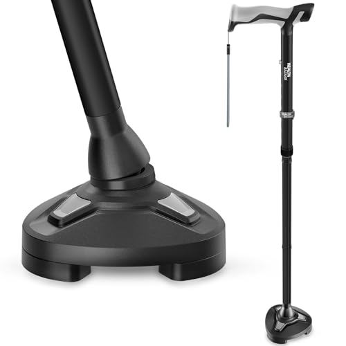 HEALTHBAZAAR Walking Cane for Men & Women - Self Standing Pivot Cane, Adjustable, Foldable Walking Sticks for Seniors & Adults with Wrist Strap, Travel Bag | TRIGRIP (Black)