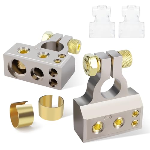 Battery Terminals, 2/4/8/10 Gauge Battery Terminal Connectors with Shims and Protective Covers, Car Cable Ends, 1 pair