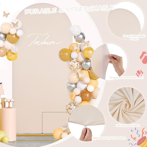 Image of SoarDream Arch Backdrop Cover Beige Spandex Fitted 5FT Wedding Arch Covers Balloon Round Top Chiara Arch Photo Backdrop Fabric for Bridal Shower Birthday Party Stage Decoations