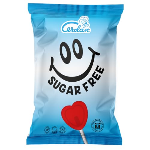 Caramelos Cerdán - Piruletas Mini Corazón Sin Azúcar Sabor Cereza | Bolsa de 70 Unidades | Caramelo Duro con Palo Sin Gluten ni Alérgenos | Ideal para Fiestas, San Valentín y Cumpleaños
