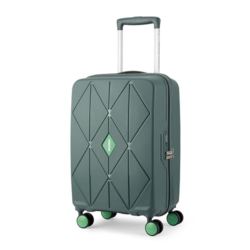 Image of American Tourister Qubiz | Cabin Trolley Bag (55 cm) | 360 8 Wheel Travel Luggage | Hard Case Polypropylene Suitcase | Recessed Combination Lock | Green