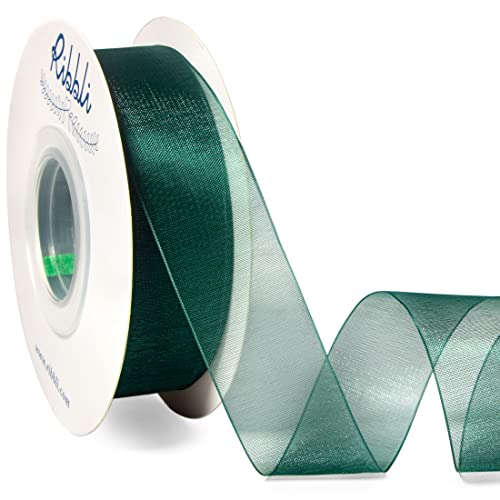 Ribbli Spruce Green Organza Ribbon,1 Inches x Continuous 50 Yard, Green Sheer Ribbon for Gift Wrapping,Cookie Wrapping,Wedding Decoration,All Crafting and Sewing