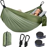 NXPZ Hamaca de Camping Exterior, Hamaca Doble 300 x 200 cm, Capacidad de Carga 300 kg, Nylon Paracaídas Transpirable, Hamaca de Viaje Superligera, para Camping, Jardín, Balcón (Verde)