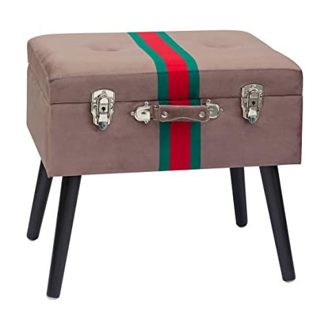 Baroni Home Puf con almacenaje, Terciopelo, en Forma de Maleta, Taburete, con Patas de Madera Cover