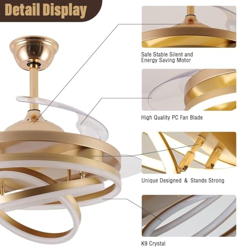 Image of blissbells Modern Black Ceiling Fan with LED Light, 3-Blade Design, Remote Control, Contemporary Style for Living Room, Dining Room (Ring Style)