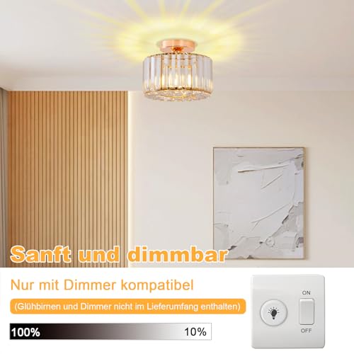 Seruno X Kristall Deckenleuchte, Moderne Kristall Kronleuchter Gold mit Glas Lampenschirm, Semi Unterputz Deckenleuchte für Wohnzimmer, Schlafzimmer, Küche, Esszimmer, Flur, Badezimmer, Foyer, Bar