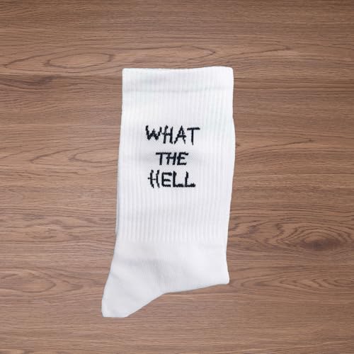 Mid-Calf Socks - Streetwear Letter Print Athletic Ankle Socks Cushioned No Show For Men Women Running, Fashionable Hip-Hop Style for Couples (What The Hell)