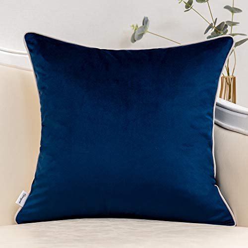 Yangest Navy Blue Patchwork Velvet Throw Pillow Cover With Gold Striped Leather Cushion Case Modern Luxury Pillowcase For Sofa Couch Bedroom Living Room Home Decor,18"X18" #TOP1