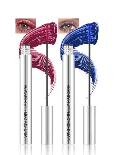 Burgundy Blue Mascara Waterproof, 2Pcs Colored Lengthening Mascara Set for Fine Short Eyelash, Long Lasting Smudge-Proof Mascaras Volume and Length,Halloween Eye Makeup Gifts Kit for Women Girl