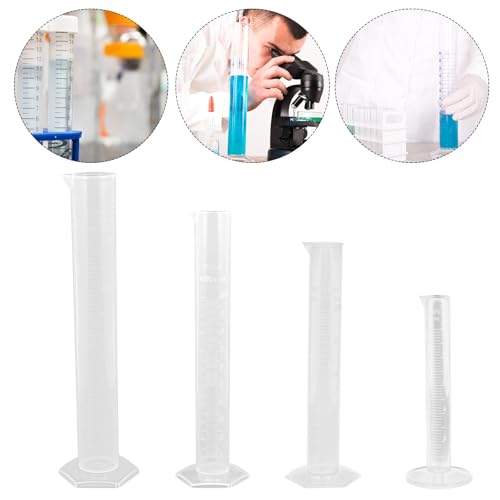 Cilindros de medición de plástico Healeved transparentes con base hexagonal de 4 piezas 7