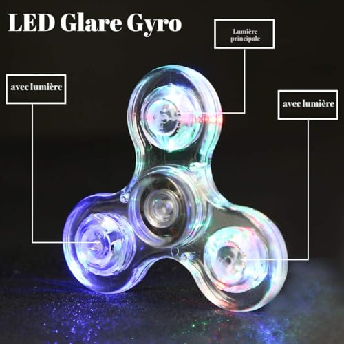 SCIONE Fidget Spinner LED Cristal Hand Spinner Lumineux Jouet Sensoriel Fidget Toys Anti Stress ADHD pour Enfants Adultes Halloween Noël Blanc – vue 5