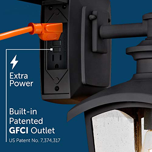 Home Luminaire 31703 Spence 1-Light Outdoor Wall Lantern With Seeded Glass And Built-In Gfci Outlet, Black #TOP2