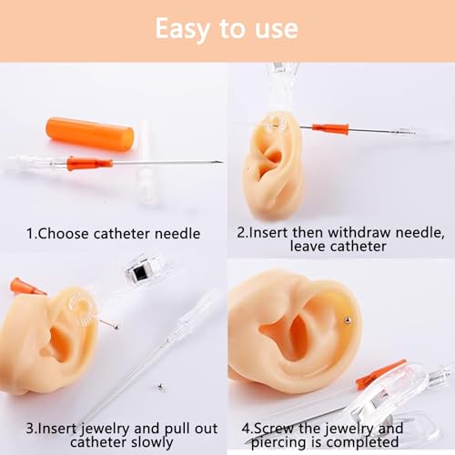 Catheter Piercing Needles, LEEYUKA 10PCS Mixed 14G 16G 18G 20G 22G Catheter Needles Hollow Needles for Ear Nose Belly Lip Cartilage Professional Body Piercing Kit - Thumbnail 4