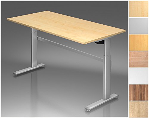 Preisvergleich Produktbild Elektrisch höhenverstellbarer Schreibtisch, Rechteckform, Arbeitshöhe 720-1190 mm, Gestell C-Fuß Silber, Tischplatte - Dekor:Eiche;Größe:1200 x 800 mm