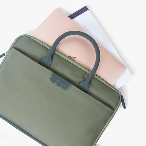 Image of Bellblock Sleek Messenger Laptop Bags For Men /Women Office Use | Travel Friendly With Luggage Strap | Office Bag For Man /Woman | Cotton Canvas | Olive Green (Upto 14 Inch)