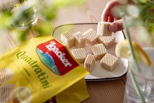 Image of Loacker Quadratini Lemon Wafer Cookies LARGE - 30% Less Sugar - Premium Crispy Bite Size Wafers - NON-GMO - LARGE Pack of 6