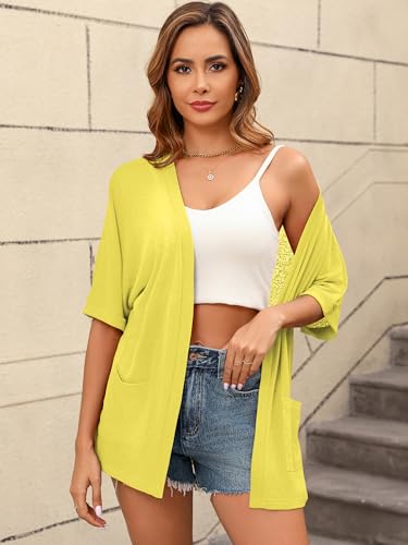 Image of Women's Lightweight Open Front Cardigans Short Sleeve Casual Soft Sheer Cardigan S-2XL with Pockets