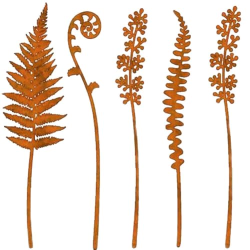 QOXEZY Lot de 5 Piquets de Jardin en Fer Forgé - 36 cm Décoration Vintage Métal pour Espaces Extérieurs, Parterres de Fleurs Terrasses et Entrées Artistes