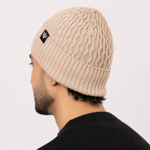 Image of AMOLDO Unisex Woolen Beanie Cap | Warm Winter Hat - Zigzag Design