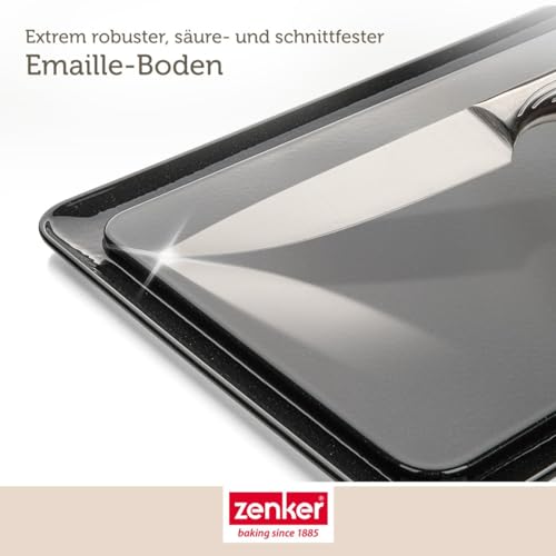 Zenker Rechteck-Springform mit Haube DELUXE, Kuchentransportbox mit Emaille-Boden, Backblech mit Deckel (Farbe: Schwarz/Transparent/Rot), Menge: 1 Stück