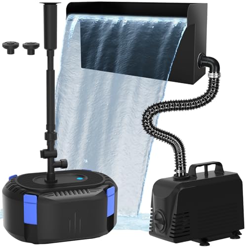 AquaMiracle All-in-1 Pond Waterfall Kit & All-in-1 Pond Fountain Kit for Outdoor Pond, Water Garden, Backyard