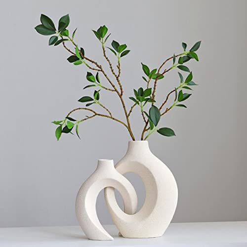 Ceramic Vase Set - 2 Flower Vases For Modern Home Décor, Creative White Vases Minimalism Style Decor Vase For Living Room Cream Decor Entryway Bookshelf Mantel Centerpieces Shelf #TOP1