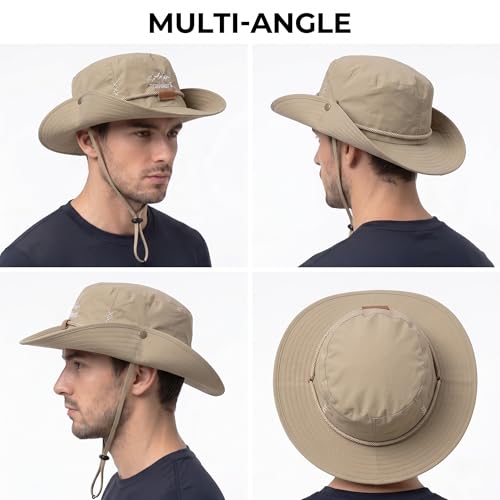 Image of Kraptick Wide Brim Sun Hat for Men - UV Protection Safari Cap for Trekking, Fishing, Hiking & Outdoor Adventures - Breathable Boonie Hat with Adjustable Chin Strap