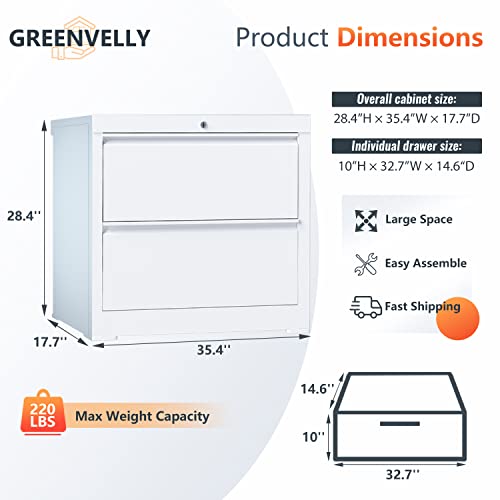 Greenvelly 2 Drawer Lateral File Cabinet White Lateral Filing Cabinet With Lock, Adjustable Hanging Bars, Locking Metal Lockable Home Office Drawer Cabinet With 2 Keys For Legal And Letter Size #TOP6