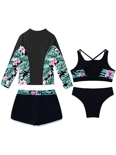 Kids Girls Bikini Bathing Suit Long Sleeve Rash Guard Swimsuit Sun Protection UPF 50+ Tankini Set4