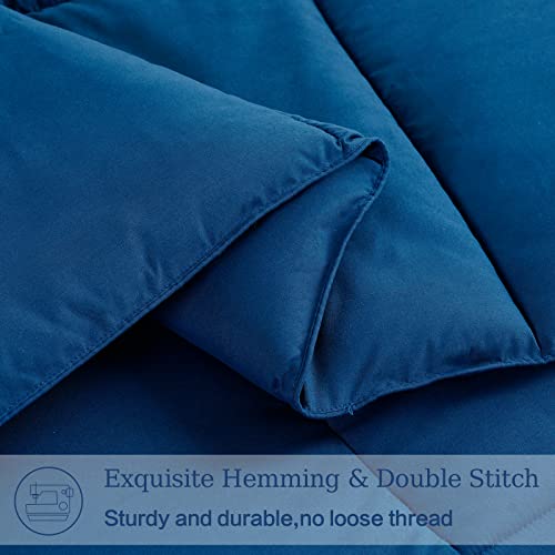 Easeland All Season Queen Size Soft Quilted Down Alternative Comforter Reversible Duvet Insert With Corner Tabs,Winter Summer Warm Fluffy,Navy,88X88 Inches #TOP4