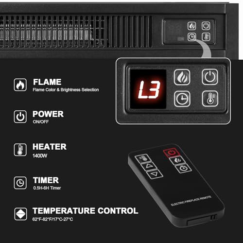 Image of 23 inch Electric Fireplace Insert with Realistic Logs Flames, Overheating Protection,1400W Faux Electric Fireplace Heater with Remote Control, Adjustable Heater for Bedroom