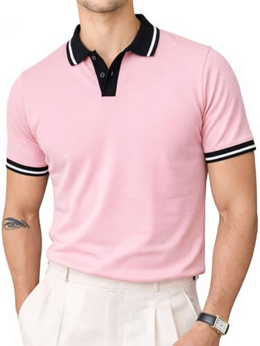 Image of Veirdo Men's Polo T-Shirt Regular Fit with Contrast Pattern & Striped Trim on Collar and Half Sleeves, Stylish Solid Casual, Weekend & Outdoor Wear (Sizes S to 2XL)