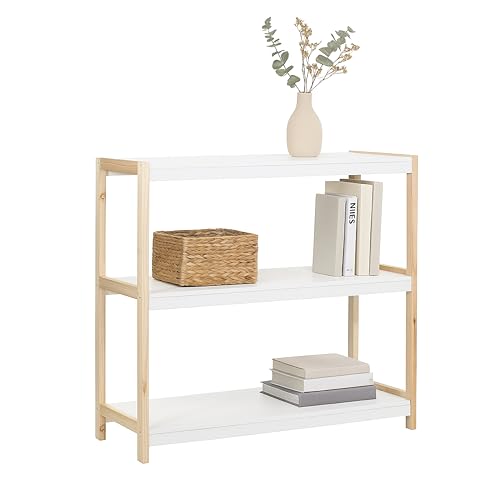 BRINDEK Estantería Estrecha de Madera de Abeto y melamina Blanca | Mueble