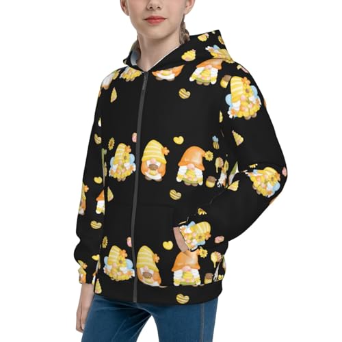 Bee Happy Sunflower Gnomes Kid Hoodies Boys Zip Up Sweatshirts Girls Pullover with Pocket